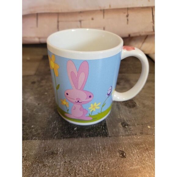 Ceramic pink bunny spring flower bird cup mug Decor Easter - Picture 4 of 7